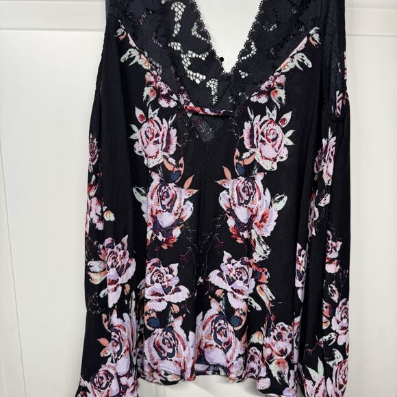 NWT Free People Intimately Morning Rose Cami Black Swing Lace Trim V-Neck Top S - Picture 4 of 5
